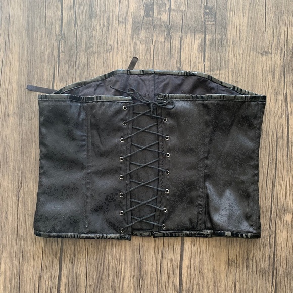 PVC-trim ribbon-tie short underbust corset - Picture 2 of 5